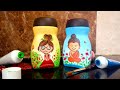 Bottle painting with Acrylic colors / Painting Cute Buddha and Little Girl on a Coffee bottle 🎨