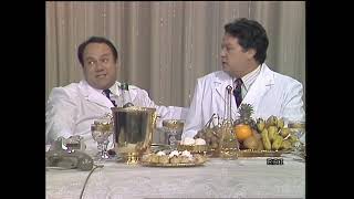 (1986). Carlo Verdone e Renato Pozzetto ospiti da Pippo Baudo per presentare "7 chili in 7 giorni".