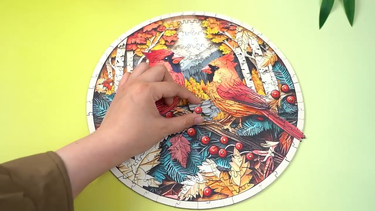 KAAYEE Wooden Jigsaw Puzzles Adult Unique Shape Advanced Autumn Cardinal