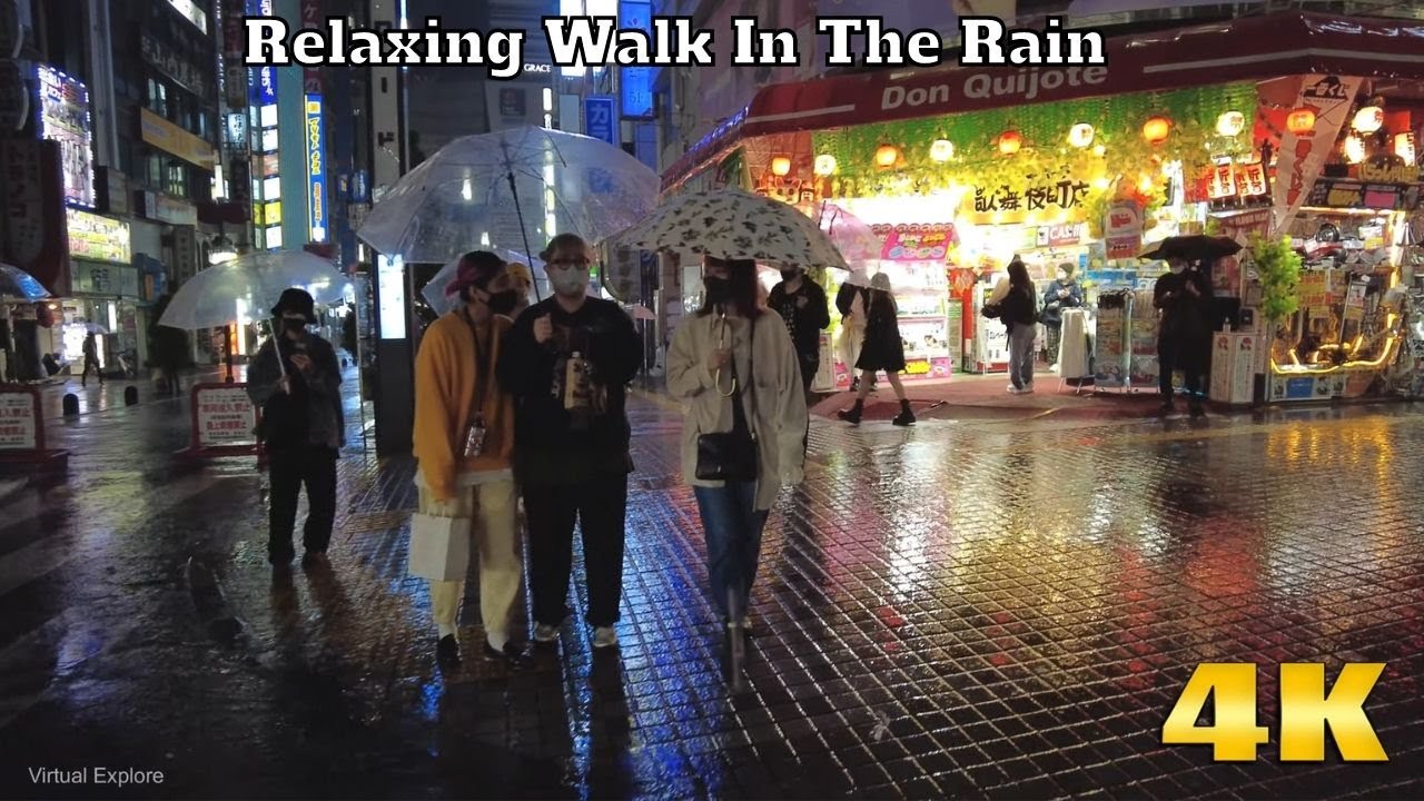 Relaxing Walk in the Rain, Umbrella and City Sounds | Shinjuku Tokyo | 4K ASMR