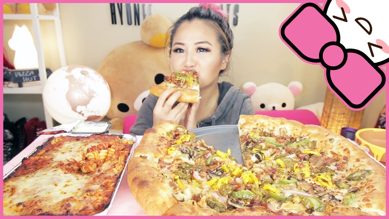 PIZZA HUT STUFFED CRUST PIZZA + MARINARA PASTA | MUKBANG
