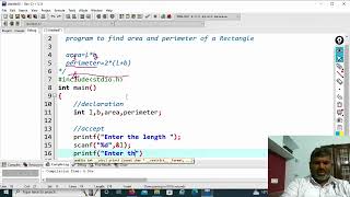 C2.2 program to find area and perimeter of a rectangle | using C language screenshot 1