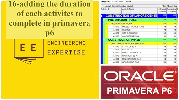 16 adding the duration of each activites to complete in primavera p6 2020