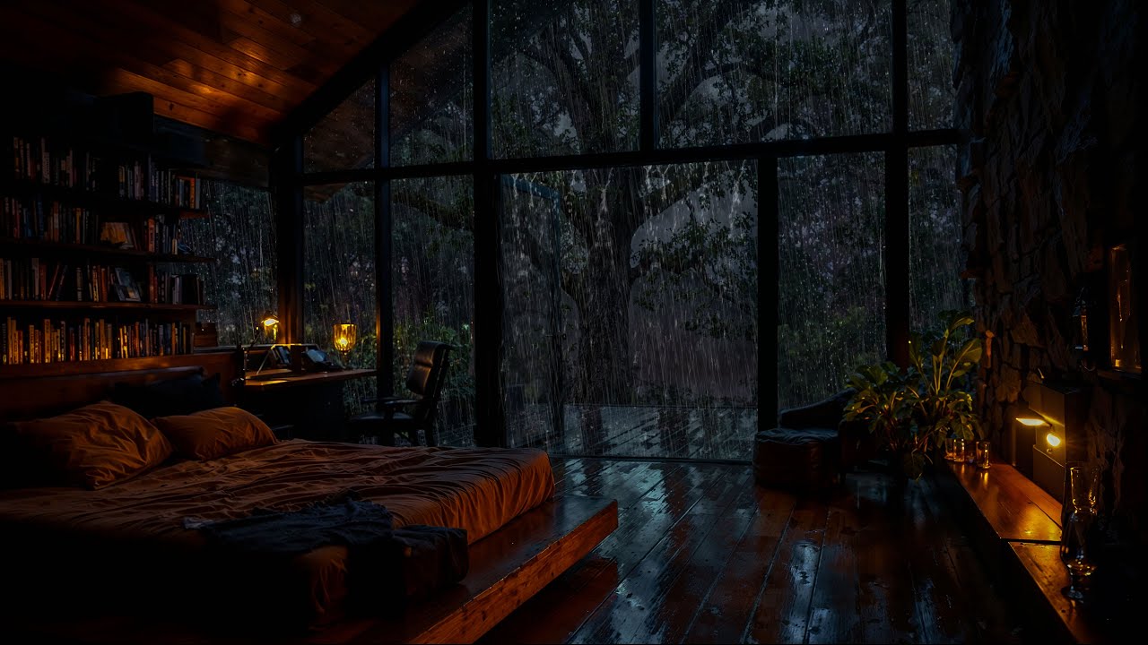 Звуки дождя в заснеженном саду ночью 🌧 (Без рекламы) | Спокойная темная атмосфера в спальне для спо