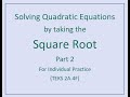 Quadratic Equations and Square Roots Quiz