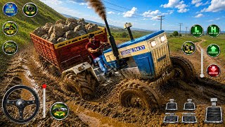 SWARAJ 744 Gets STUCK With Overloaded Stone Trolley 😱 | Mud Road Tractor Rescue 🚜🔥 screenshot 5