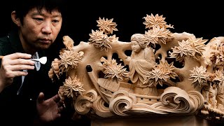 Woodcarving for the float of Japanese Shinto festivals/Japanese mythology/ Woodworking
