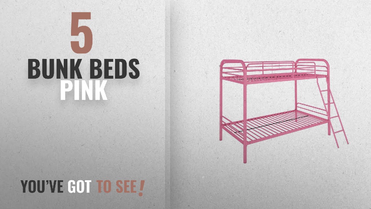 Top 10 Bunk Beds Pink [2018]: DHP Twin-Over-Twin Bunk Bed with Metal Frame and Ladder, Space-Saving
