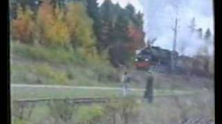 A hardworking steam turbine engine (TGOJ M3t 71) pulls heavy timber train