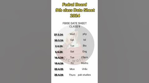 9th class fedral board date sheet 2024 #2024exam #shorts #shorts