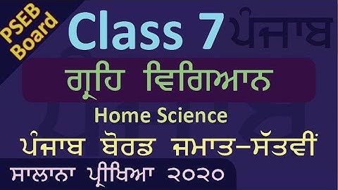 PSEB CLASS 7 PUNJAB BOARD CLASS VII  HOME SCIENCE ANNUAL EXAM QUESTION PAPER 2020