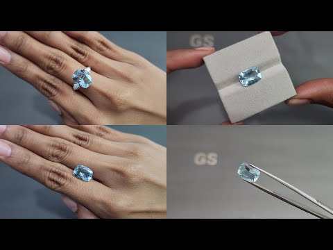 Aquamarine cushion cut 3.94 carats, Madagascar  Video  № 1
