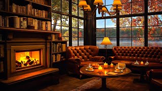 Cozy Coffee Shop Ambience with Smooth Jazz Instrumental Music & Crackling Fireplace for Relax, Work