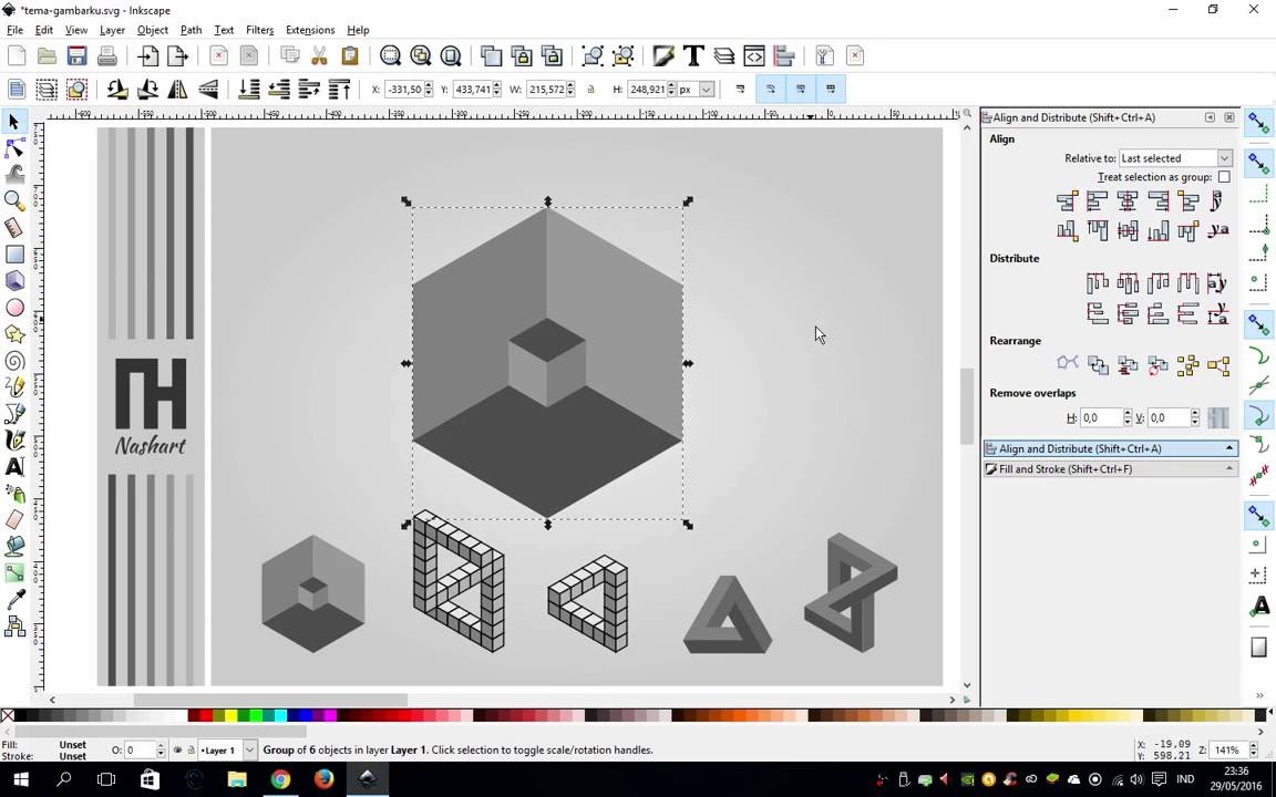 Cara Menggambar Ilusi Kubus 3d Menggunakan Inkscape 3D Cube