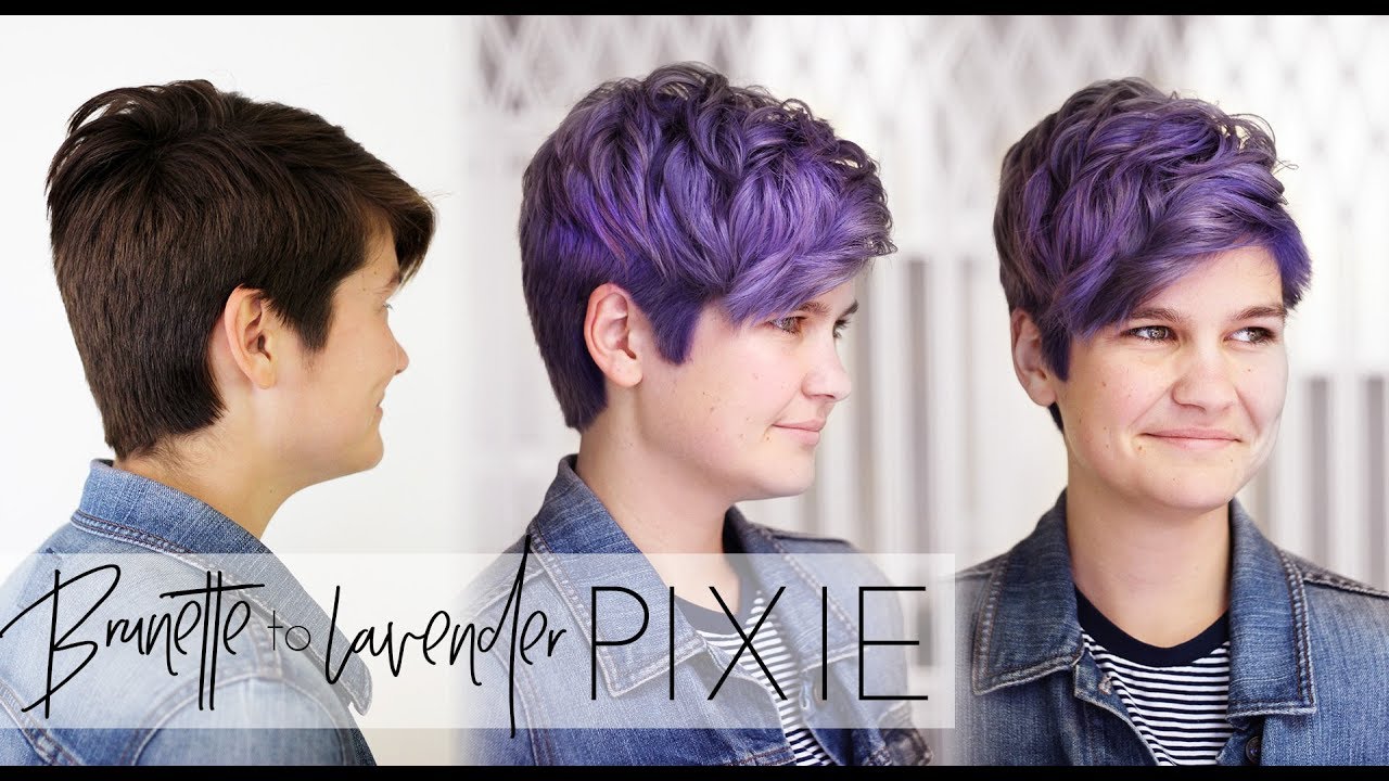 Brunette to Pastel Lavender Hair Transformation | Short Pixie Cut Haircolor  Tutorial - YouTube