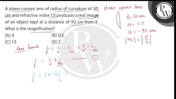 A plano-convex lens of radius of curvature of 30 cm and refractive index 1.5 produces a real ima....
