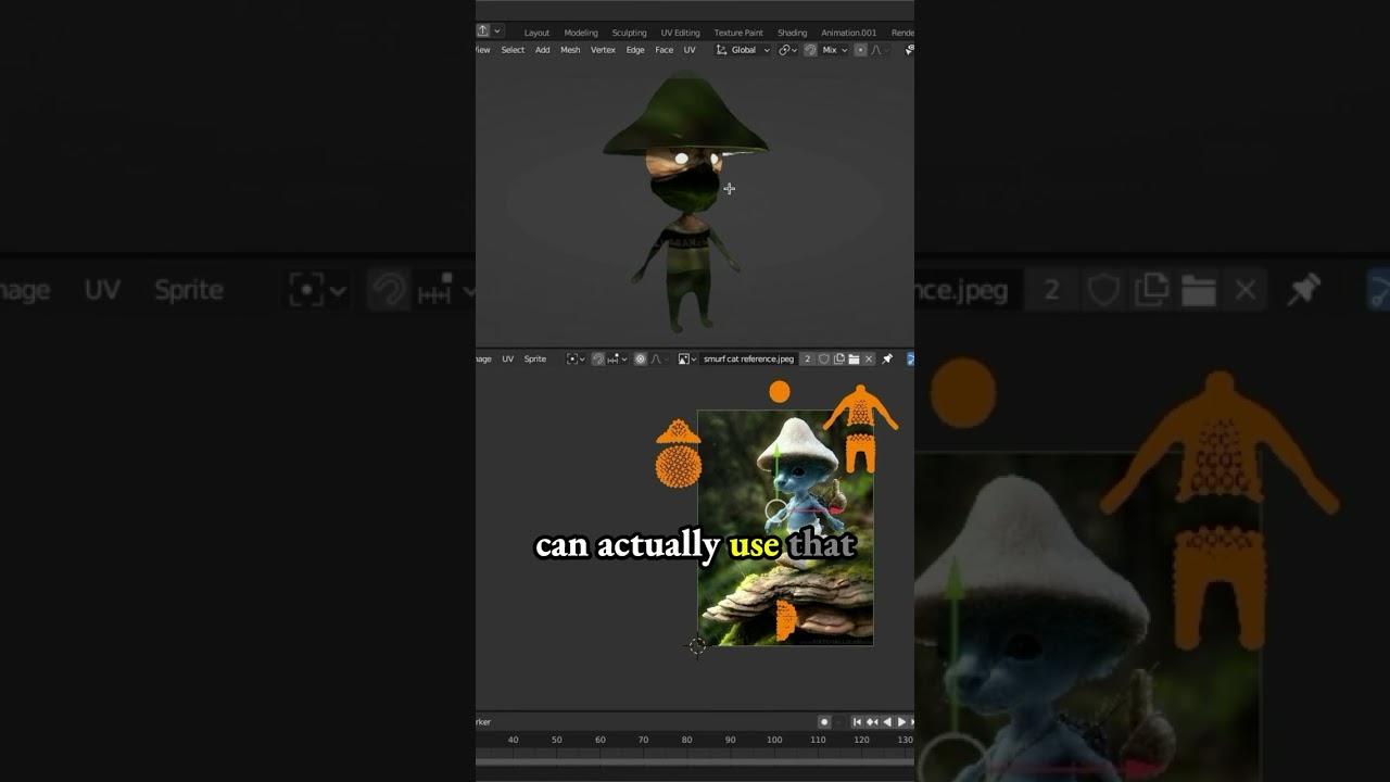 Unintentional things I like in my character development process for Smurf Cat meme in Blender