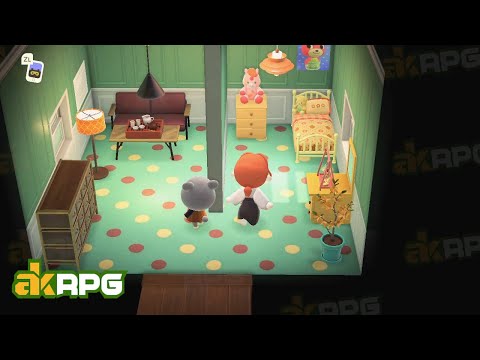 ACNH One Bedroom Unit Design with 2.0 Update Furniture - Green Vintage Animal Crossing Room Ideas