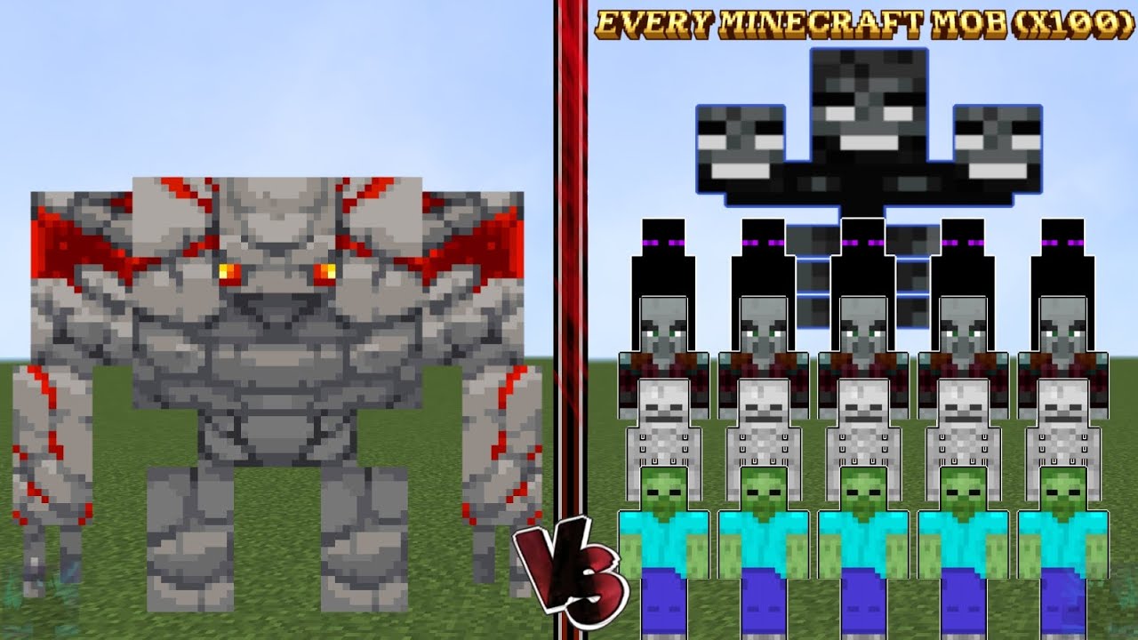 MINECRAFT DUNGEON REDSTONE GOLEM vs ALL MOBS X100 - YouTube