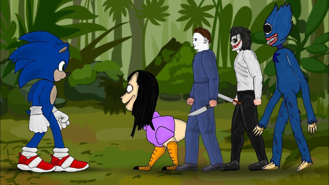 Sonic vs Momo, huggy wuggy, Jeff the killer, Michael Myers - drawing cartoons 2 (DC2) dv animations
