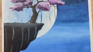 Moonlight drawing for home decor/colour painting/easy technique