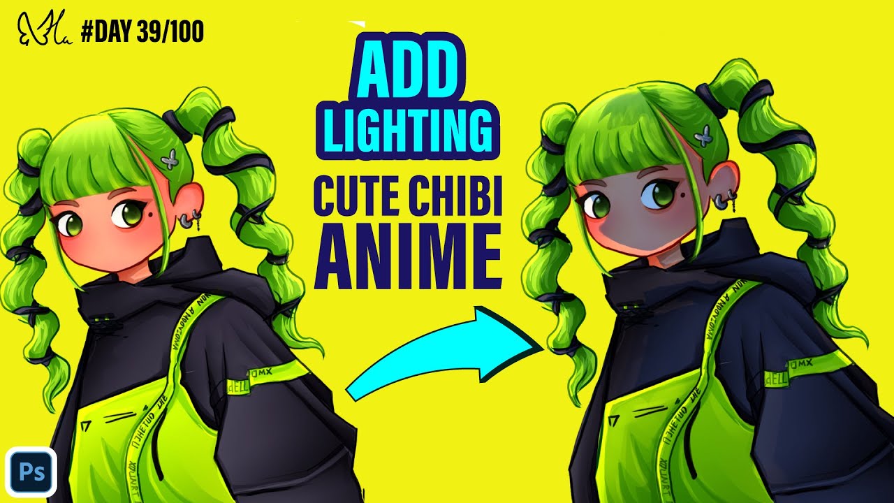 Day 39 | Cute Kawaii Anime Girl 💚✨ | Green Hair Anime Character In Digital Art | 100 Days Challenge