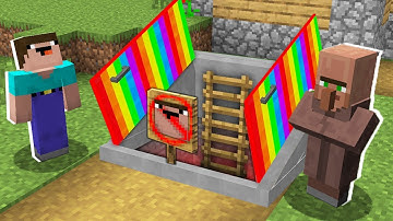 Minecraft NOOB vs PRO: WHY VILLAGER DONT LET THIS NOOB IN SECRET RAINBOW BASEMENT? 100% trolling