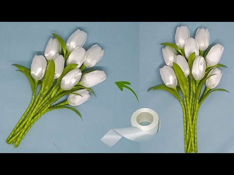 DIY Easy Satin Ribbon Flower Tulips | Tulip Flower Making With Satin Ribbon