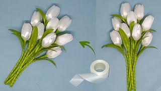 DIY Easy Satin Ribbon Flower Tulips | Tulip Flower Making With Satin Ribbon