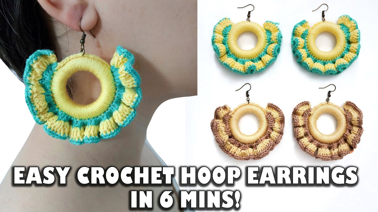 Easy Crochet Hoop Earrings Tutorial For Beginners (+ENG SUB)! - YouTube
