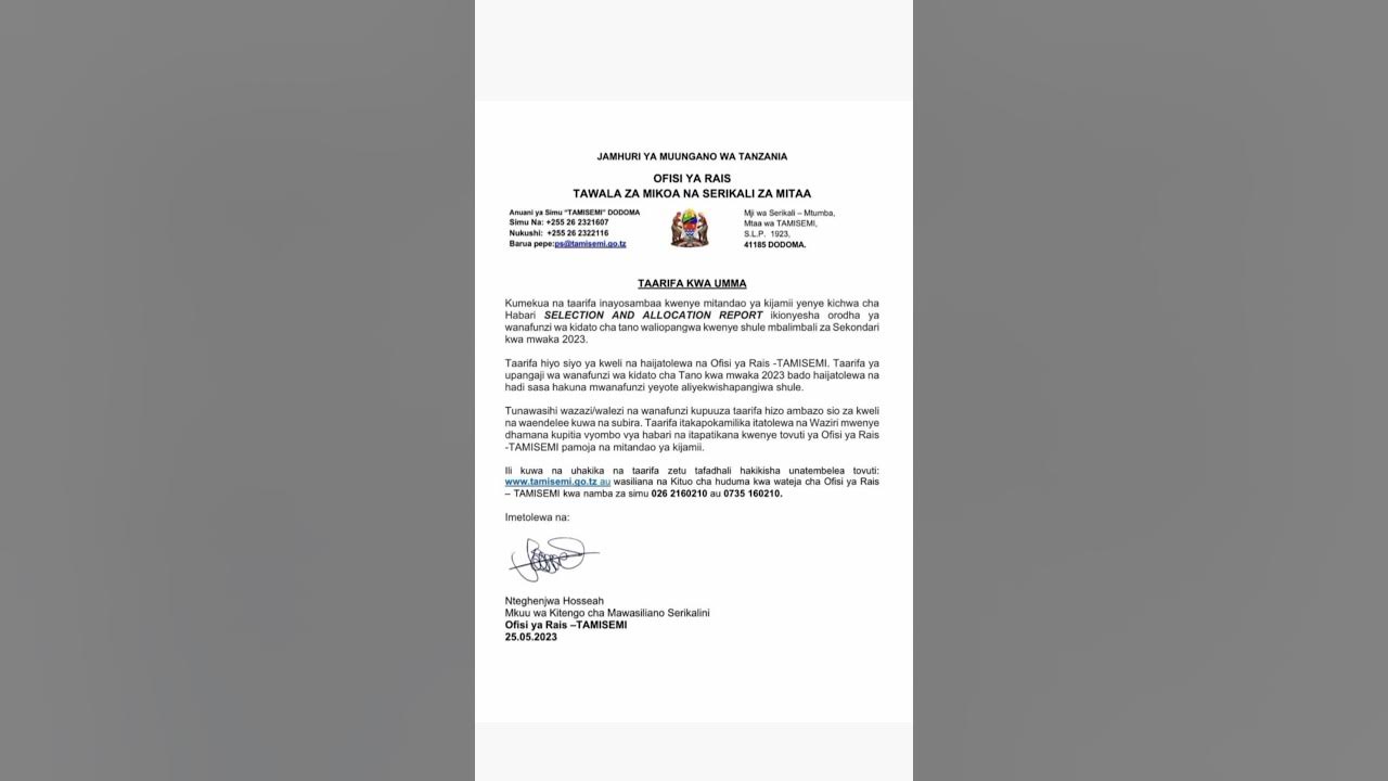 FORM FIVE SELECTION 20232024/MAJINA WALIOCHAGULIWA KIDATO CHA TANO