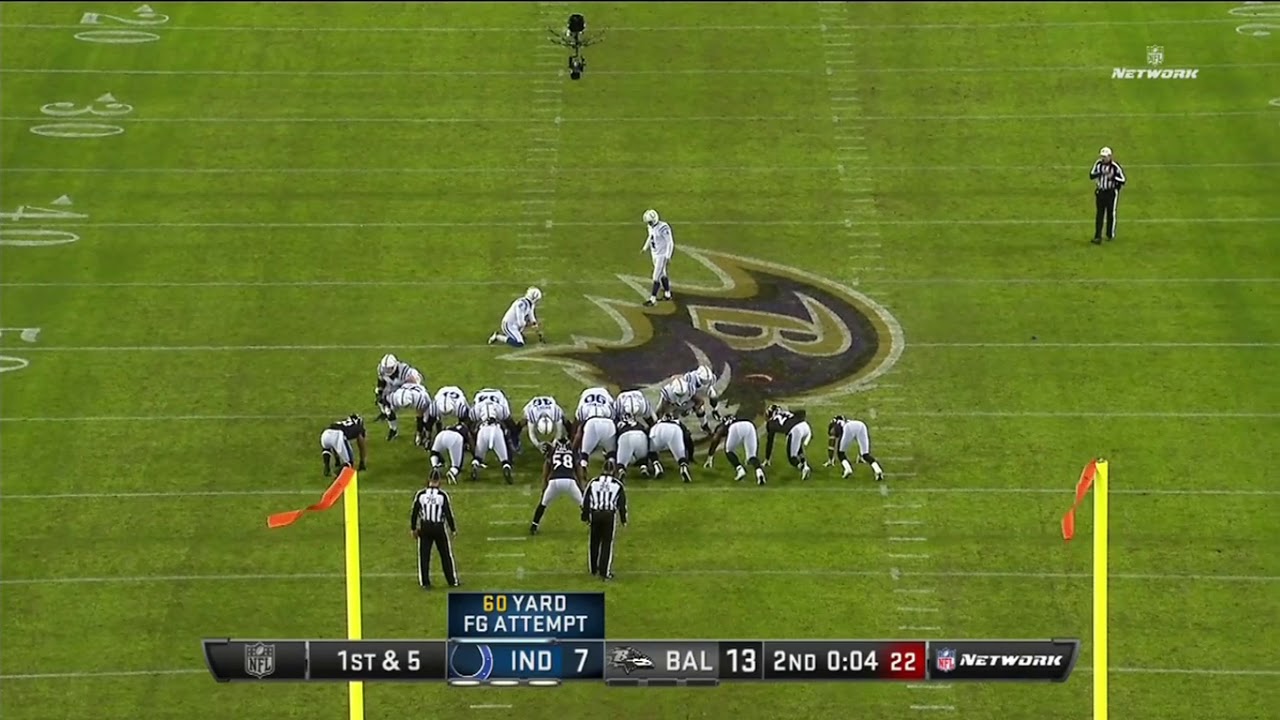 Adam Vinatieri misses the 60 yard field goal Colts vs Ravens YouTube