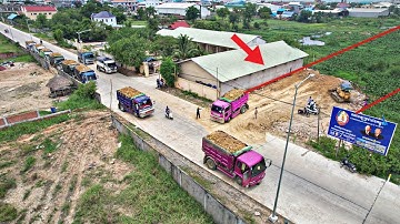 Starting Open New Road Project With Mini Dozer Pushing Soil And 5T Dump Truck Transfer Soil Loading