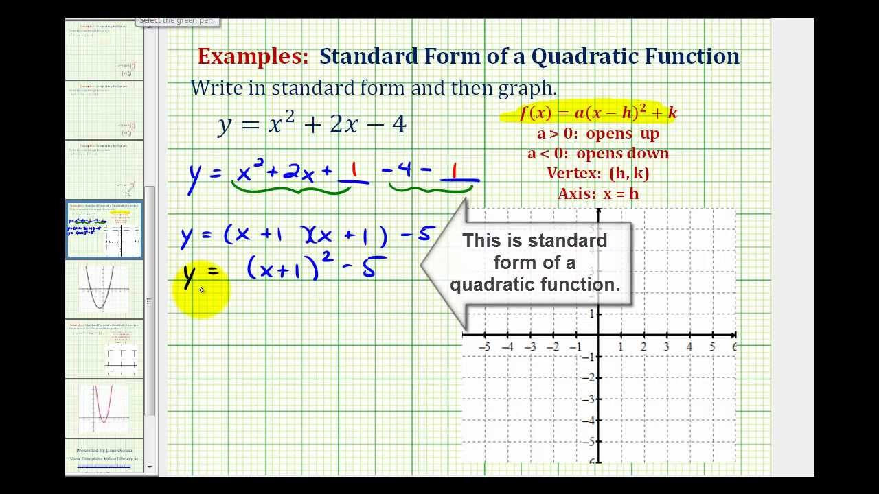 Ex22: Write a Quadratic Function in Standard Form to Graph