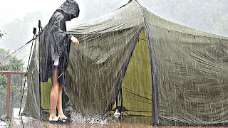 Real Rain Sound On TentㅣSolo Camping ㅣ Heavy Rain for Relaxation.