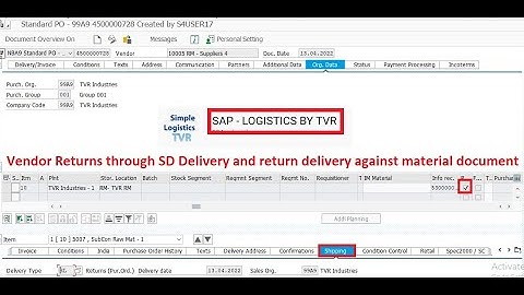 Vendor Return Process with SD Delivery and Return Delivery against material document
