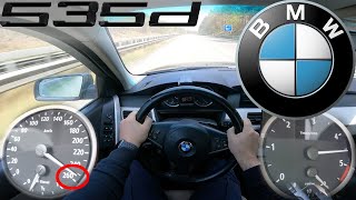 BMW E60 535d 2007 twin turbo POV TOP SPEED DRIVE on German AUTOBAHN MAX ACCELERATION(NO SPEED LIMIT)