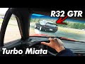 Turbo Miata Chases an R32 GTR on Track!