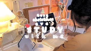 1 HOUR real time cozy night study with me🎄 (piano)#3 note taking, fireplace, pencil asmr