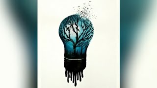 bulb inside drawing creative tree painting watercolour