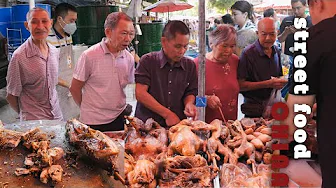 Chinese market, super delicious street china food, traditional Sichuan food, lively crowd  diners.