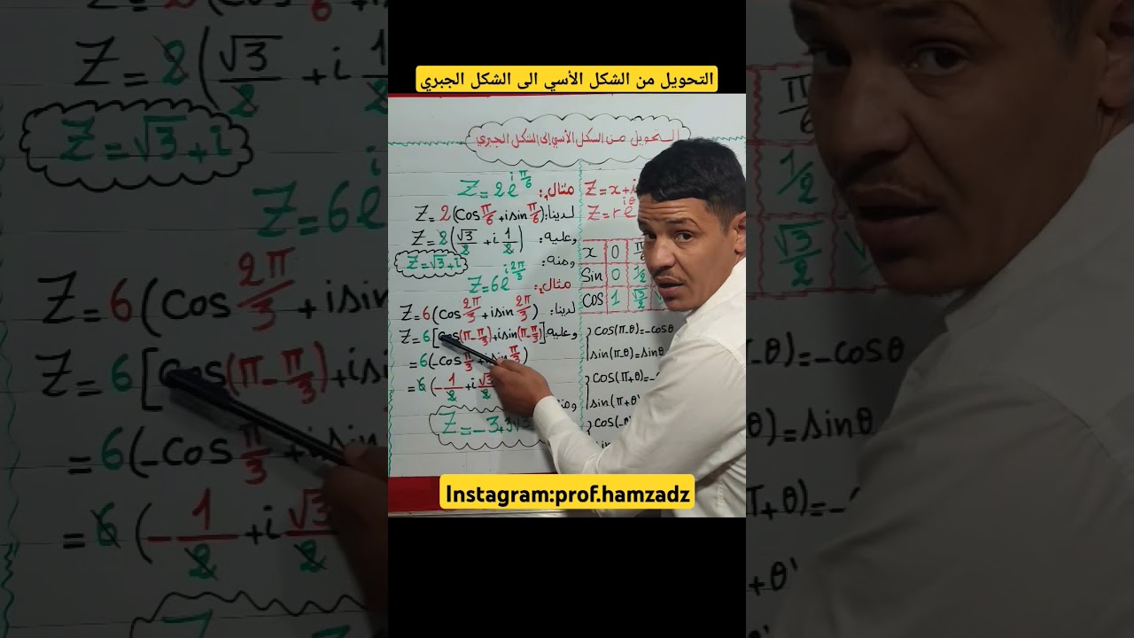 التحويل من الشكل الأسي الى الشكل الجبري لعدد مركب #دروس_الرياضيات #رياضيات #الاعداد_المركبة
