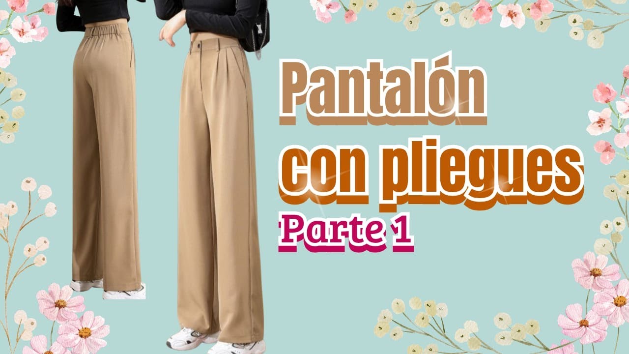 PANTALÓN CON PLIEGUES PARTE 1 Pantalón recto. Pantalón con bolsas. Pantalón con elástico en espalda.