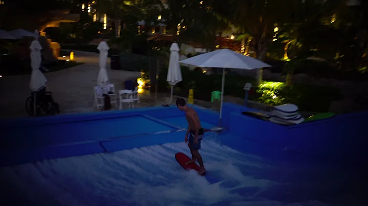 Daniel Night on the FlowRider surf machine at Roya...