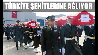 Suriye'de şehit olan dört asker, düzenlenen törenin ardından memleketlerine uğurlandı.