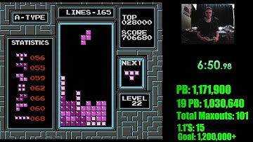 NES Tetris - Back to Back Maxout and 1.1 Million (102nd and 103rd Maxouts, 16th 1.1 Million)