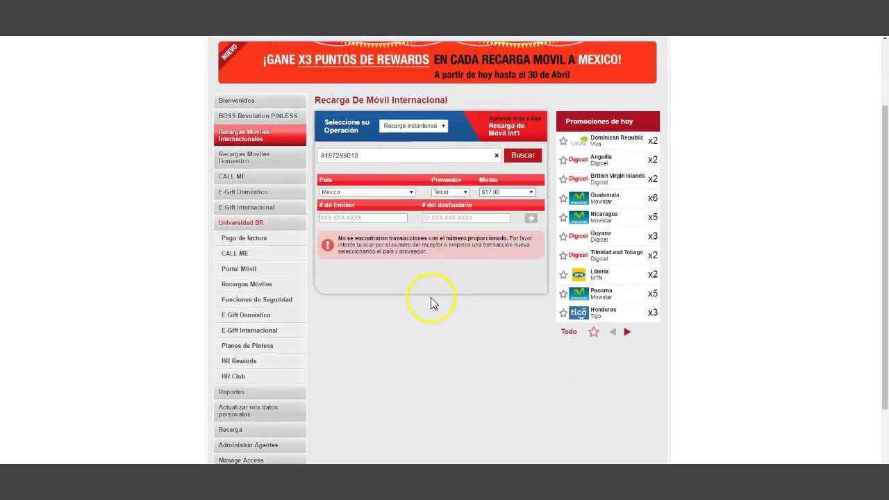 Como recargar un Celular Internacional en la plataforma de Boss Revolution ...