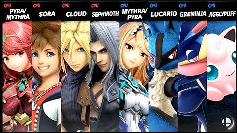 Pyra Mythra and Sora and Cloud and Sephiroth VS Mythra Pyra and Lucario and Greninja and Jigglypuff