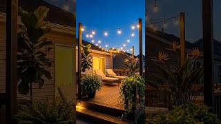 String Lights + 4 Plants = Backyard Deck That Glows at Dusk ✨