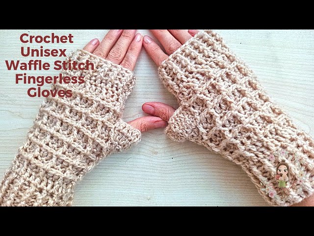 イヤーマフ OVLA Gift wrapping HAND CROCHET waffle earmuffs gloves set Crochet Fingerless Gloves with Waffle Stitch / Unisex Gloves